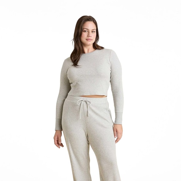 nuuds Tops - Nuuds Gray Micro Waffle Long Sleeve Crop Top Size XXL